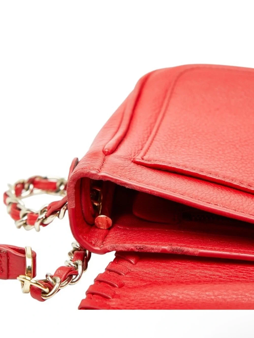Tory Burch Red Pebbled Leather Whipstitch Crossbody